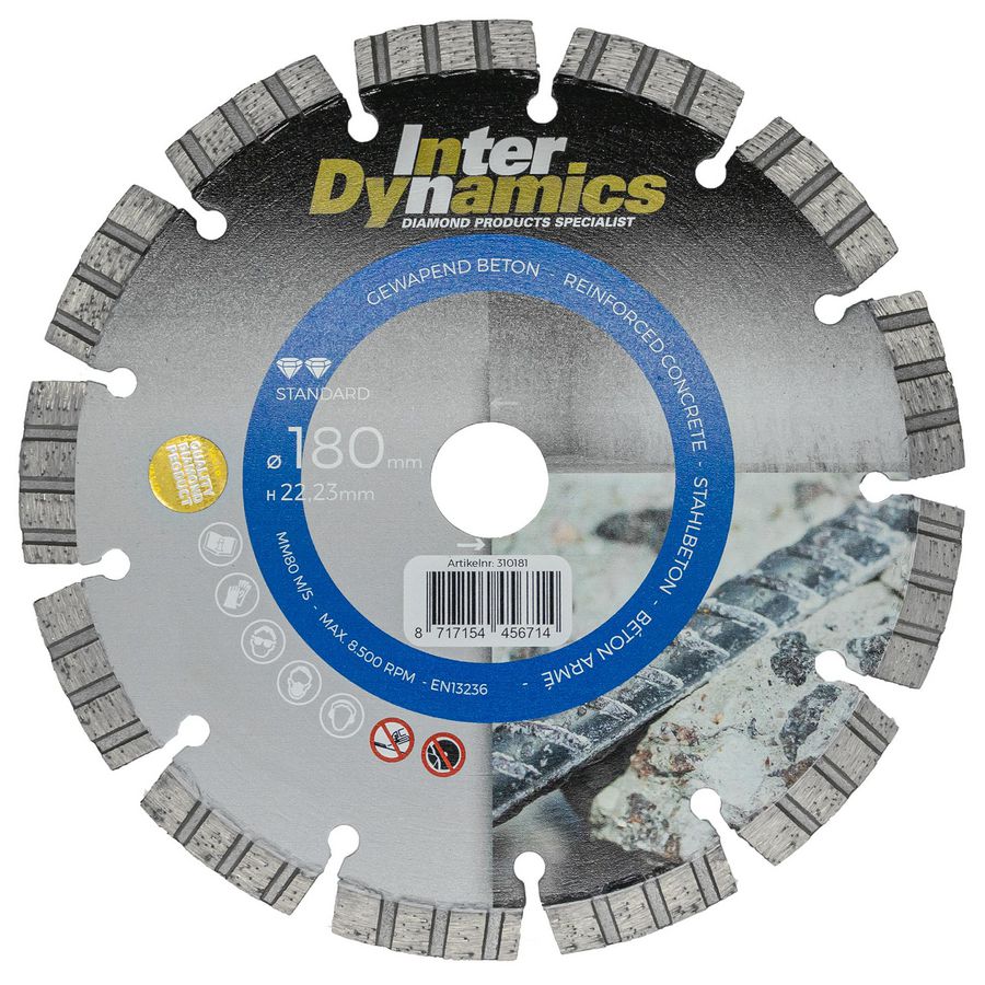 Beton Standard diamantzaagblad 180mm asgat 22.23mm