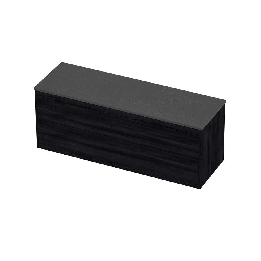Deck Set Top afdekplaat hardsteen en onderkast tbv grepen 2 laden symmetrisch in kader 1400x460x540mm Blue stone/Black oak