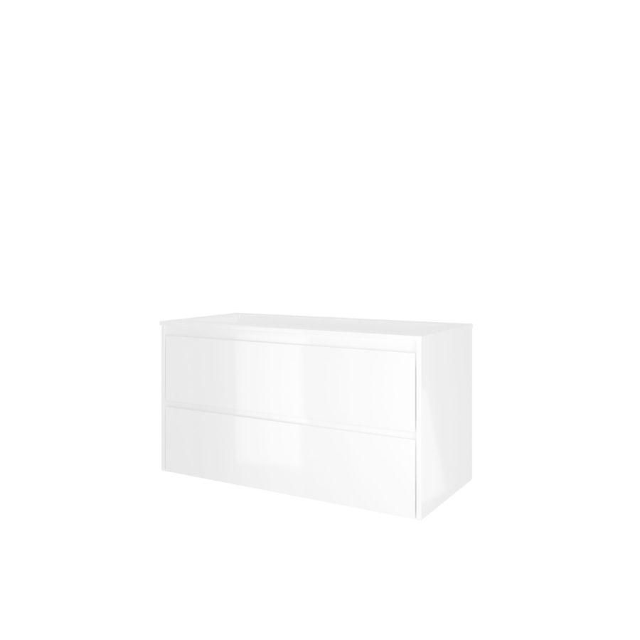 Set Proline polystone Elegant wastafel glans wit zonder kraangat onderkast asymmetrisch glans wit 100x46cm