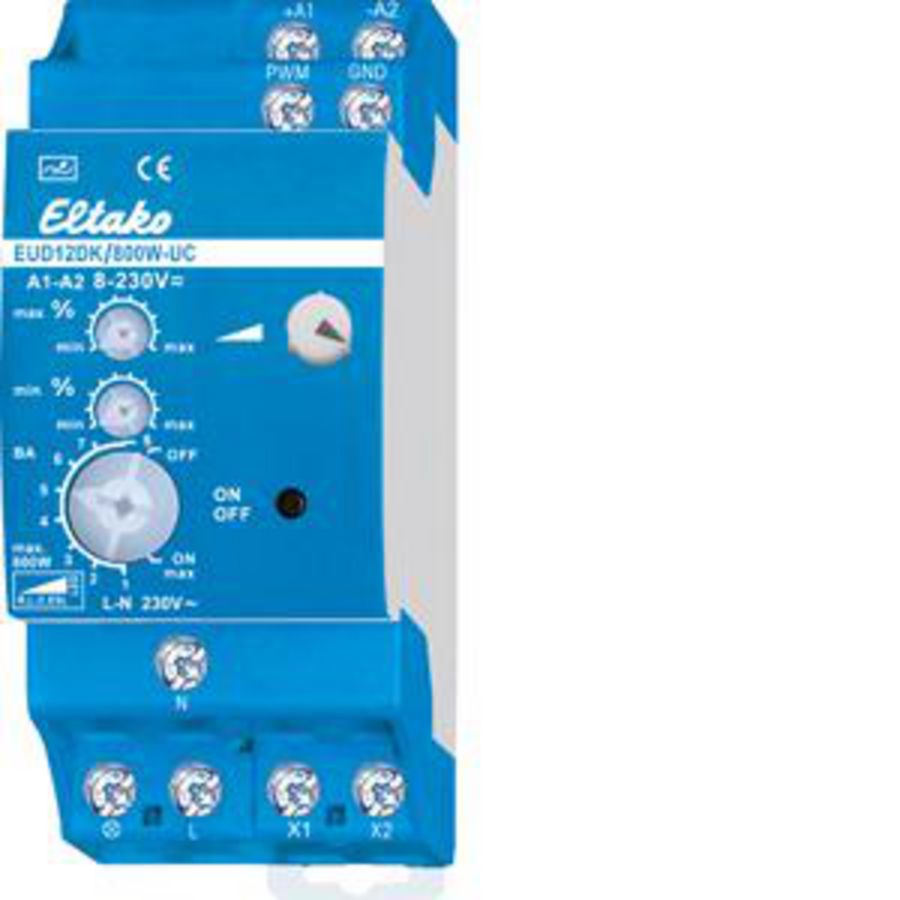 Uni. DIN-rail LED dimmer tot 800W. + R/L/C last