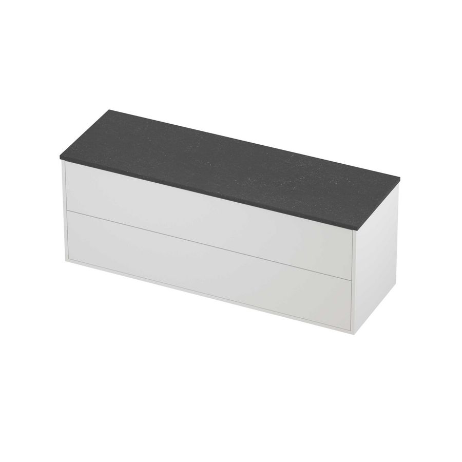 Deck Set Top afdekplaat hardsteen en onderkast tbv grepen 2 laden symmetrisch in kader 1400x460x540mm Blue stone/matt white