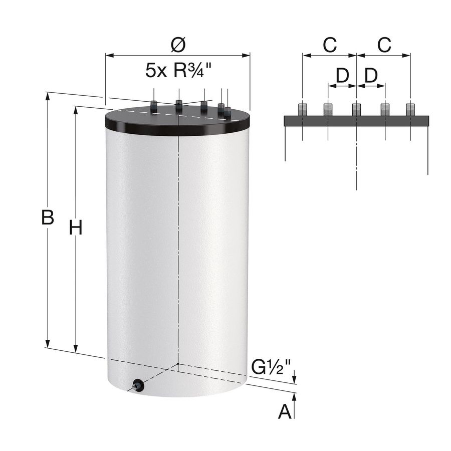 Onderzetboiler U/HP 110 basis incl.isolatie wit
