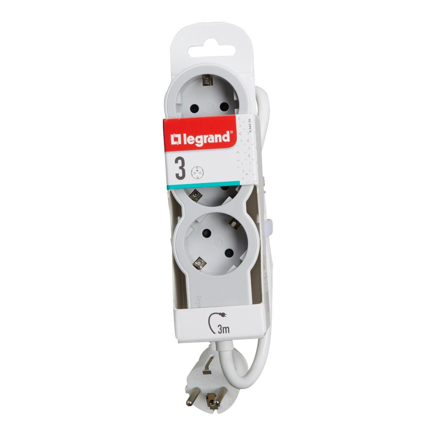 Contactdoos standaard 3x2P + A 3m. wit-grijs VVE=10