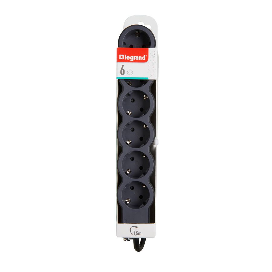 Contactdoos standaard 6x2P + A 1,5m. zwart VVE=10