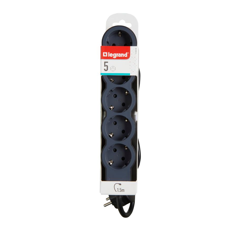 Contactdoos standaard 5x2P + A 1,5m. zwart VVE=10