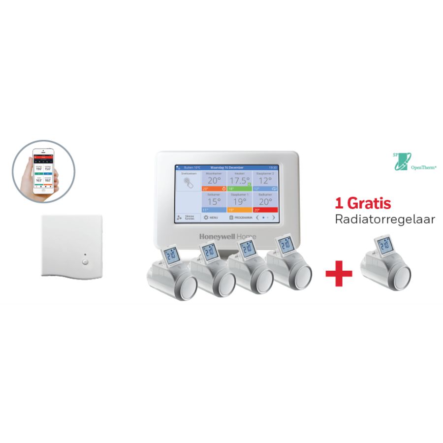 Actie Evohome WI-FI 4+1 zone zoneregeling Radiatorpakket +  RF-module OpenTherm