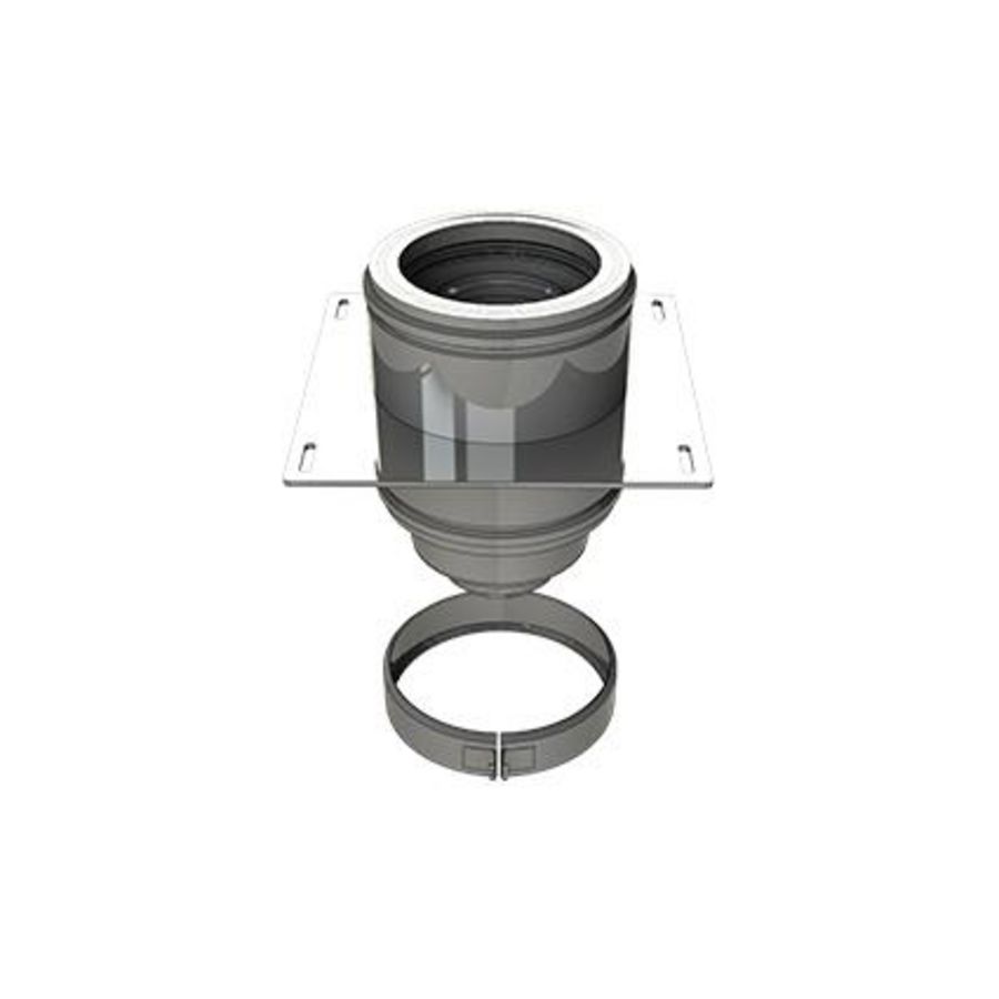 Platdak-plafonddoorvoer RVS Ø200/150/100 L=200 geisol.