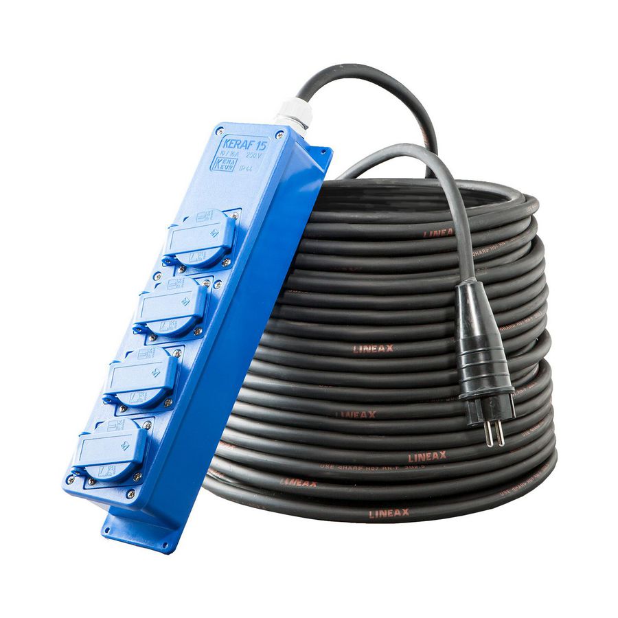 Verlengkabel 10mtr. H07RN-F 3G1,5 randaarde 4-voudig