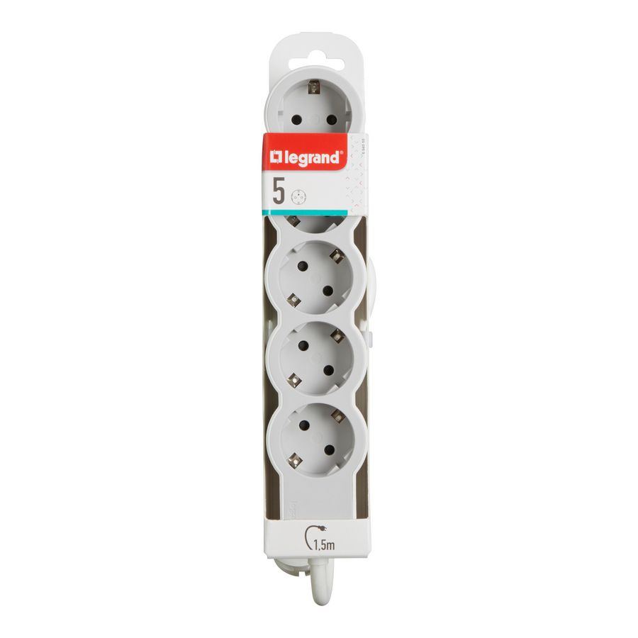 Contactdoos standaard 5x2P + A 1,5m. wit-grijs VVE=10