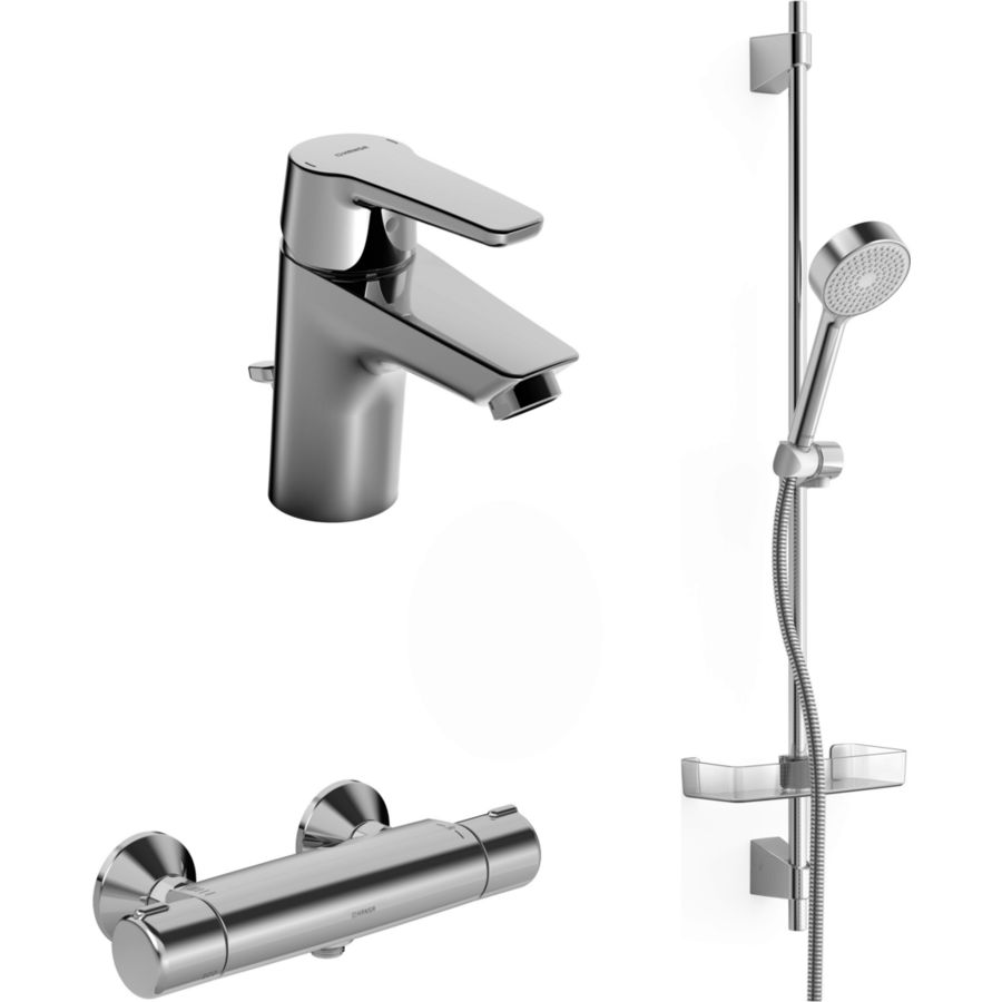 set Polo wastafelmengkraan met douchethermostaat + glijstang