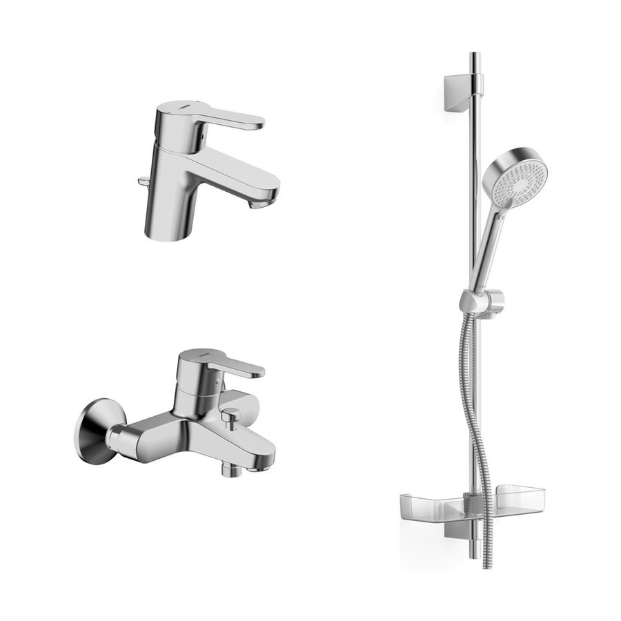 Wastafelmengkraan met badmengkraan en glijstang HANSAPRIMO