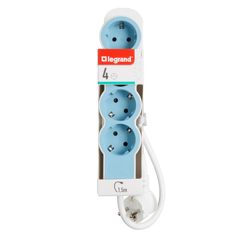 Contactdoos standaard 4x2P + A 1,5m. soft blauw VVE=10