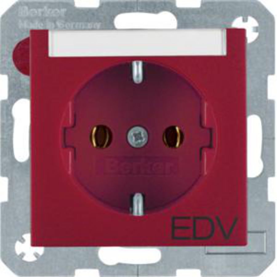 Wandcontactdoos opdruk tekstveld SCHUKO rood mat S.1/B.3/B.7