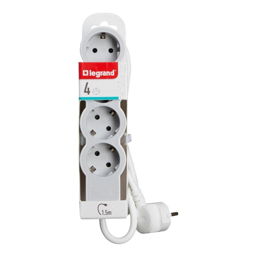 Contactdoos standaard 4x2P + A 1,5m. wit-grijs VVE=10
