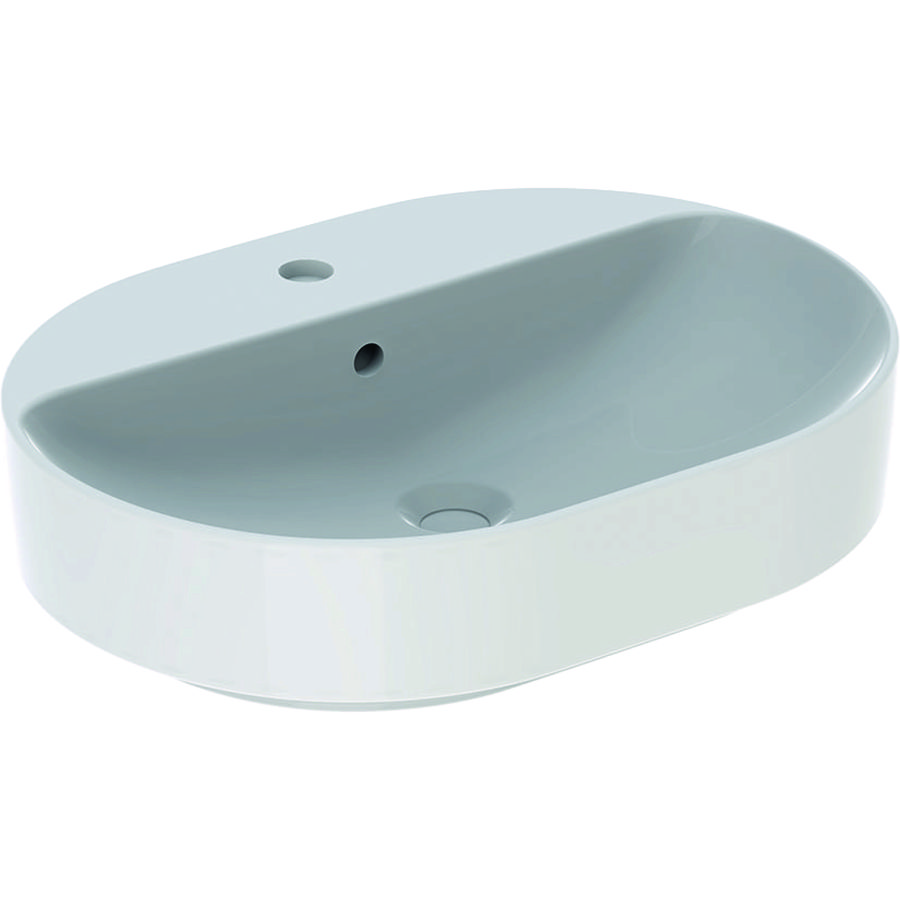VariForm Opzetwastafel ellips 60x45cm met kraangat + overloop wit Keratect