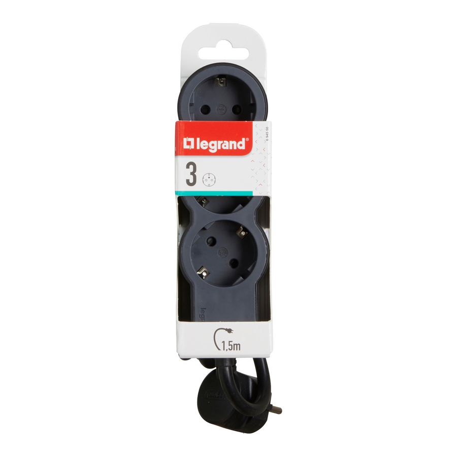 Contactdoos standaard 3x2P + A 1,5m. zwart VVE=10