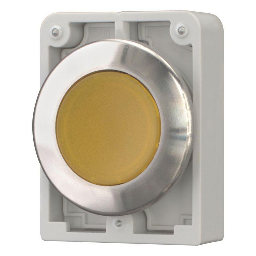 Signaaldrukknop 30mm RVS vlak geel vast