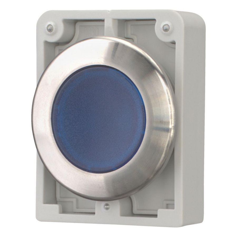 Signaaldrukknop 30mm RVS vlak blauw terugverend