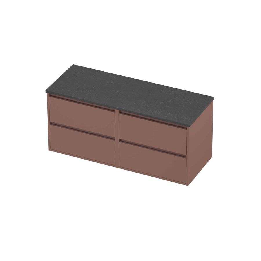 Deck Set Top afdekplaat hardsteen en onderkast greeploos 4 laden symmetrisch in kader 1200x460x540mm Blue stone/Beauty blush