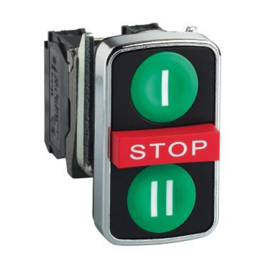 Driekoppige drukknop 22mm Groen verzonken/rood uitst XB4