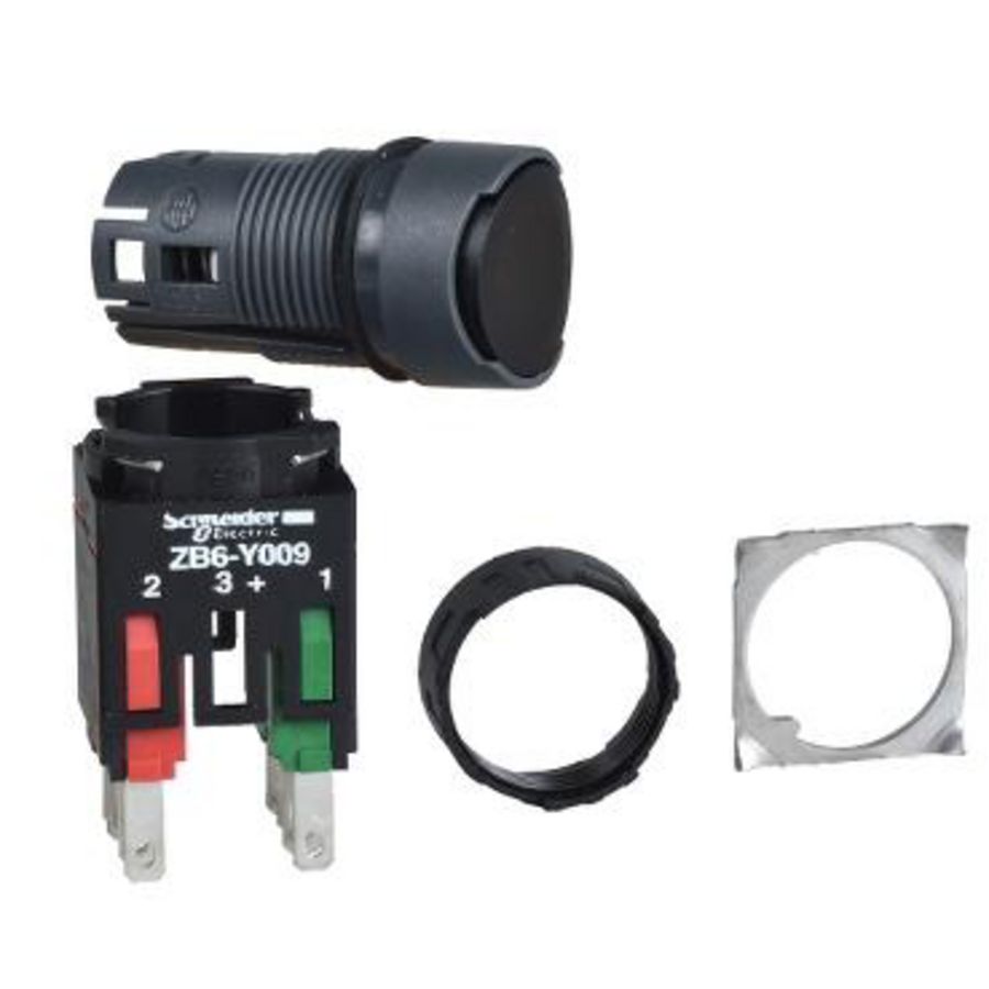 Drukknop Verzonken Terugvering Ø16mm 1NO + 1NC Zwart
