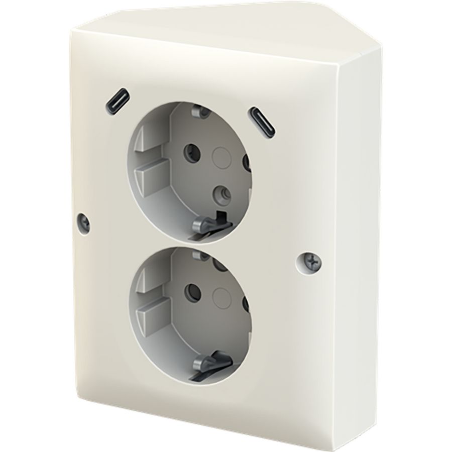 wandcontactdoos ra dubbel kv + USB-C/C hoekmontage Balance alpinwit