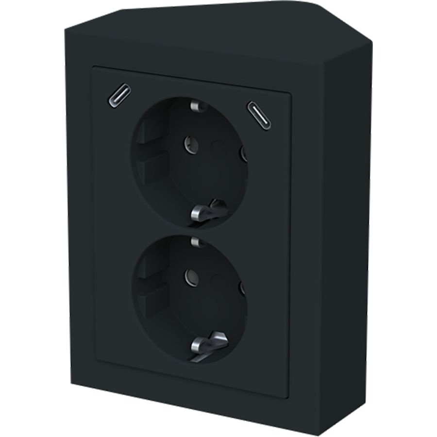 wandcontactdoos ra dubbel kv + USB-C/C hoekmontage Future mat zwart