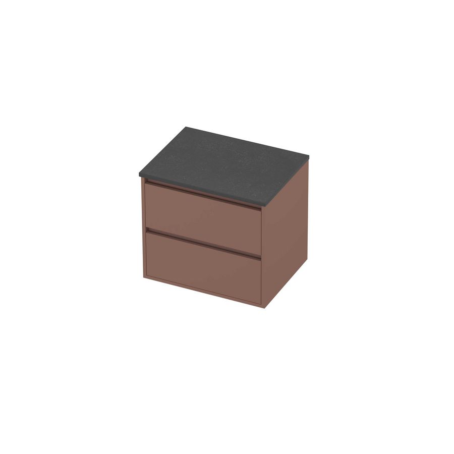 Deck Set Top afdekplaat hardsteen en onderkast greeploos 2 laden symmetrisch in kader 600x460x540mm Blue stone/Beauty blush