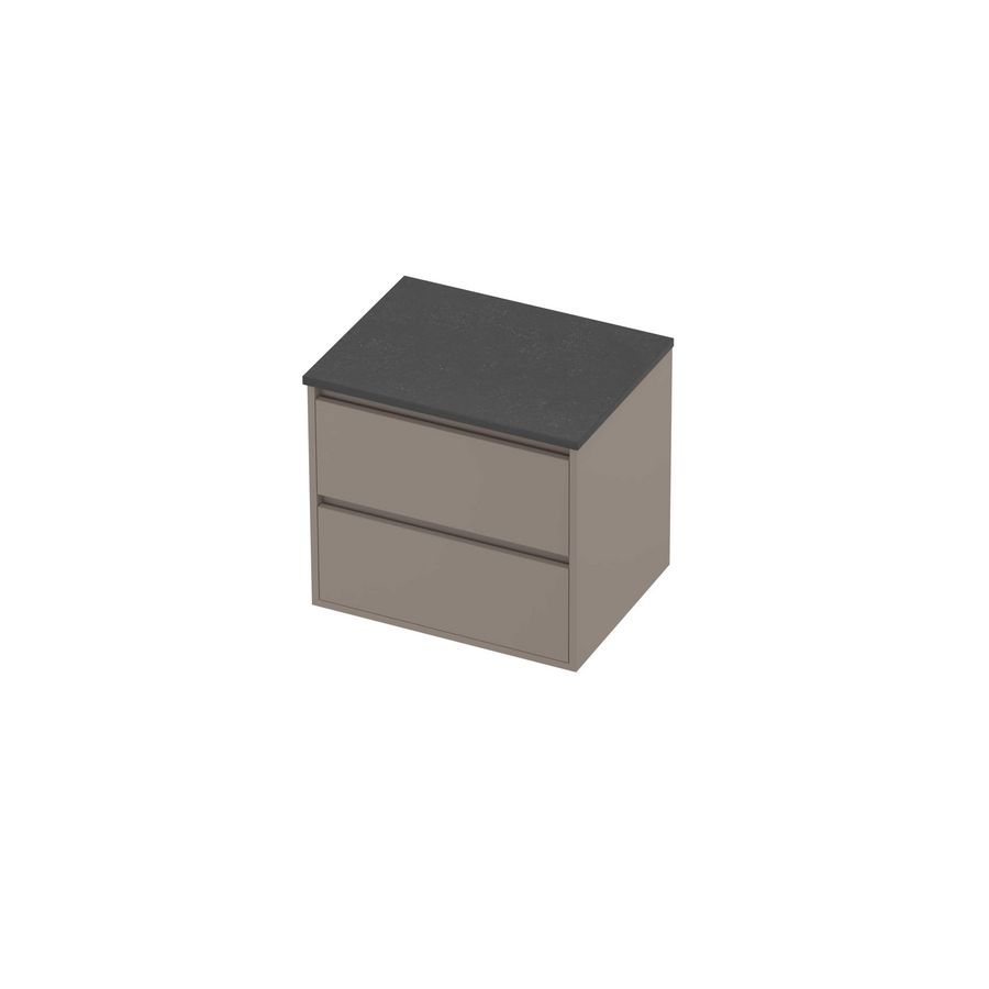 Deck Set Top afdekplaat hardsteen en onderkast greeploos 2 laden symmetrisch in kader 600x460x540mm Blue stone/Clay beige