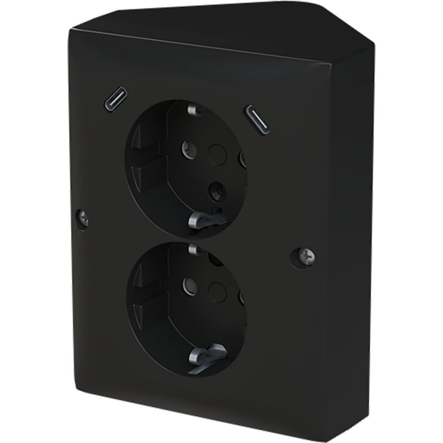 wandcontactdoos ra dubbel kv + USB-C/C hoekmontage Balance mat zwart