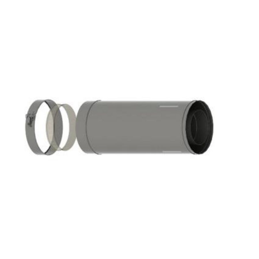 Pijp galva-RVS Ø150/100 500mm inkortbaar, alu-metallic