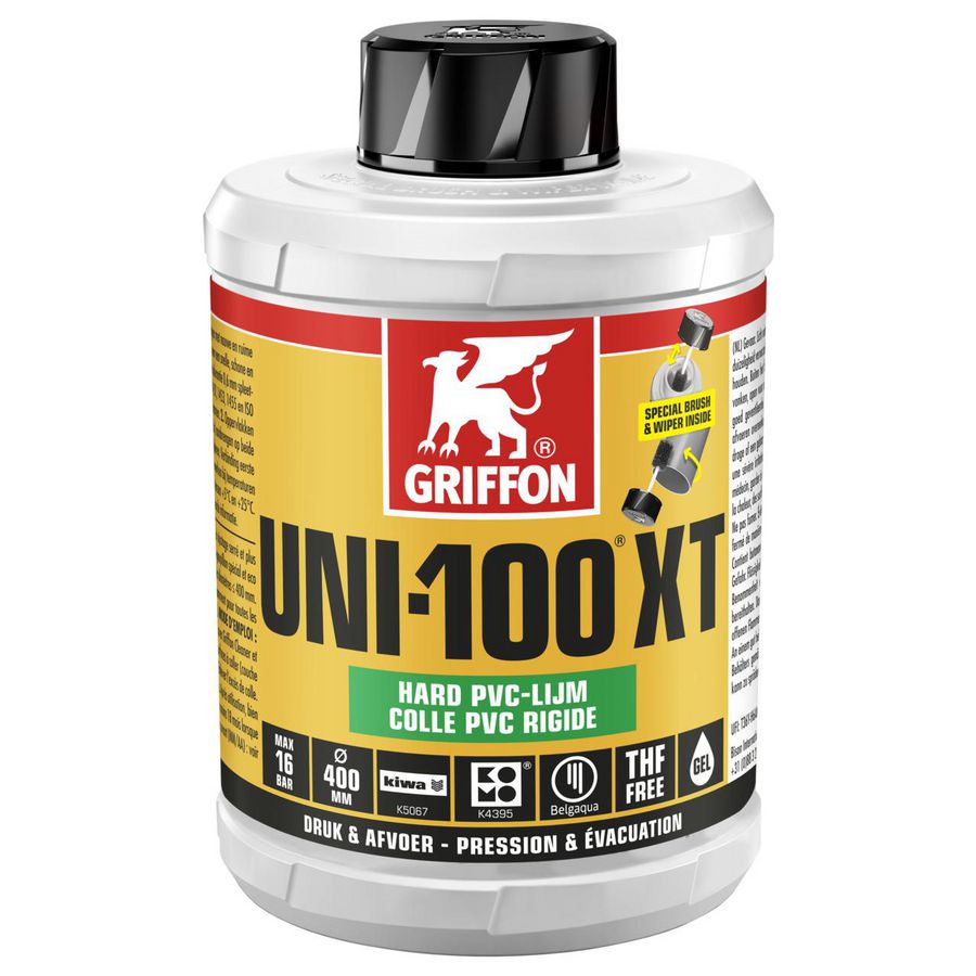 Hard PVC-lijm UNI-100XT (druk/afvoer) KOMO/KIWA pot Flacon 1 liter VVE=8