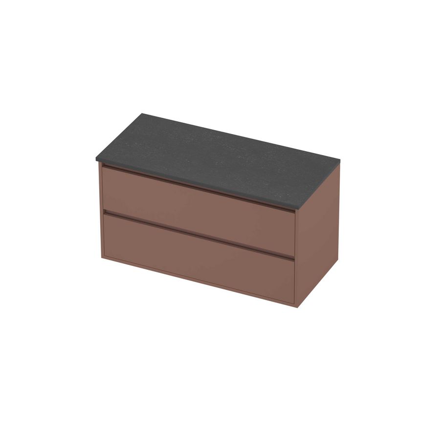Deck Set Top afdekplaat hardsteen en onderkast greeploos 2 laden symmetrisch in kader 1000x460x540mm Blue stone/Beauty blush