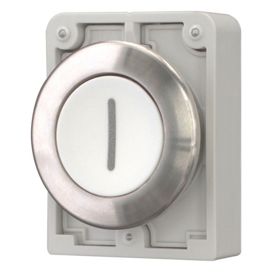 Drukknop 30mm RVS vlak wit "I" terugverend