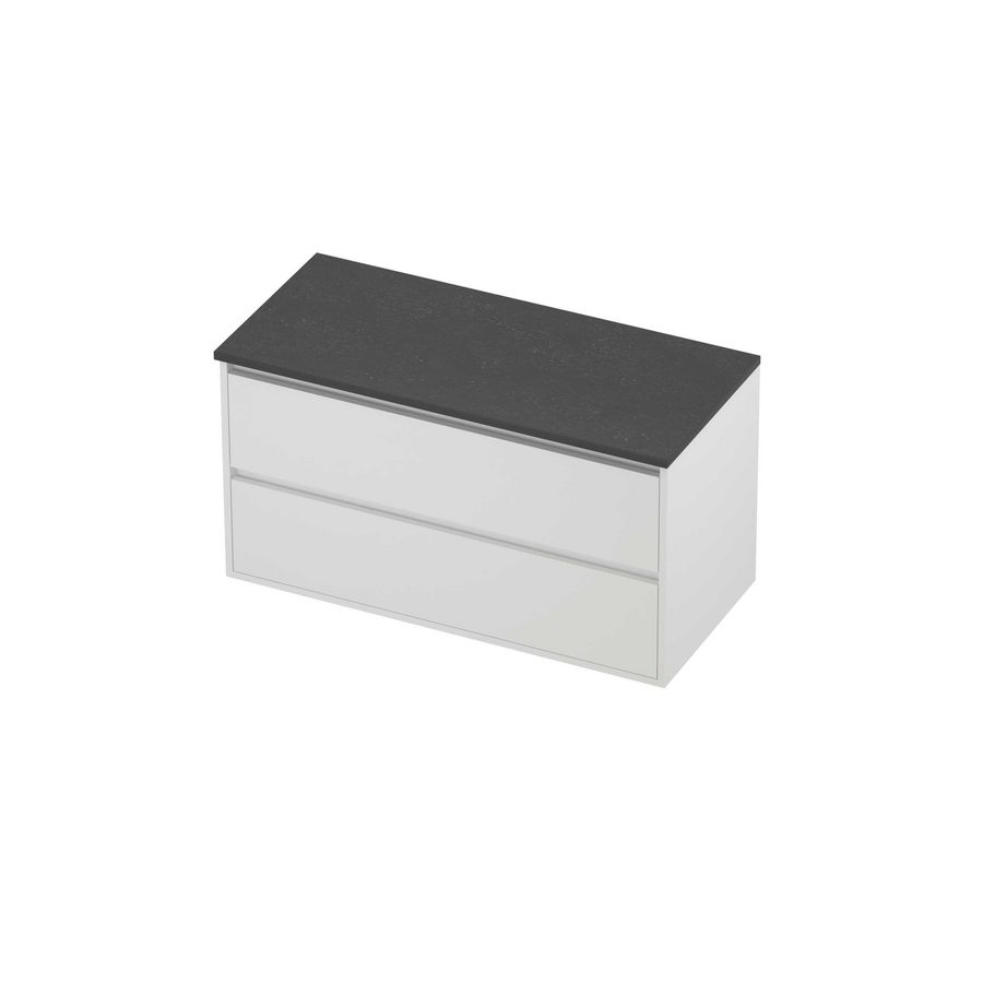 Deck Set Top afdekplaat hardsteen en onderkast greeploos 2 laden symmetrisch in kader 1000x460x540mm Blue stone/matt white