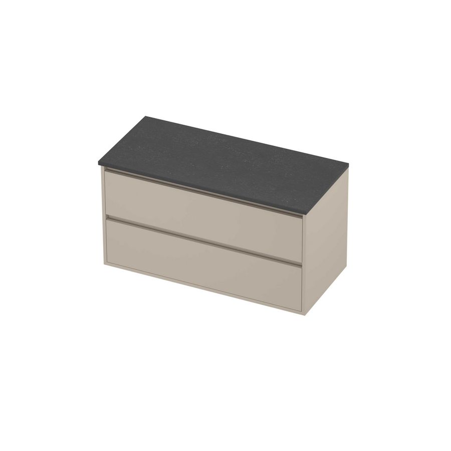 Deck Set Top afdekplaat hardsteen en onderkast greeploos 2 laden symmetrisch in kader 1000x460x540mm Blue stone/Soft linen