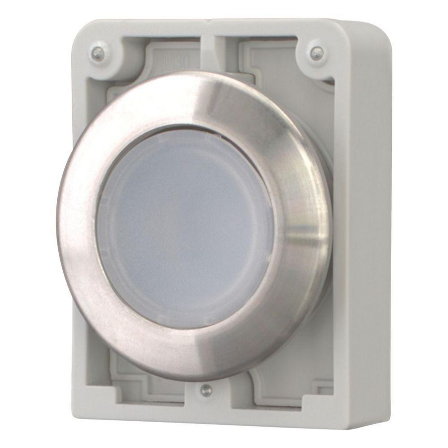 Signaaldrukknop 30mm RVS vlak wit vast