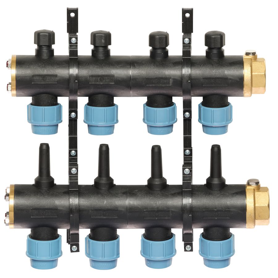 Brineverdeler 4410 11/4" kunststof + PE-koppeling 32mm 4-groepen