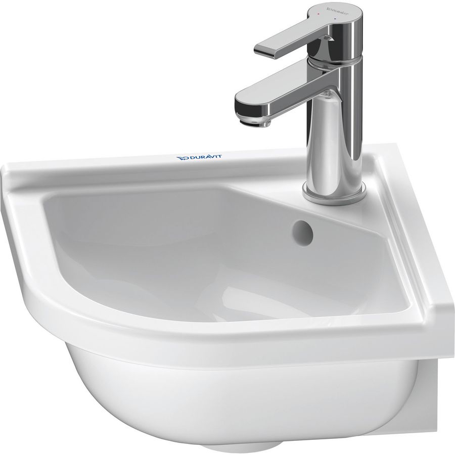 STARCK 3 #075244 hoekfontein 430mm wit met kraangat met overloop