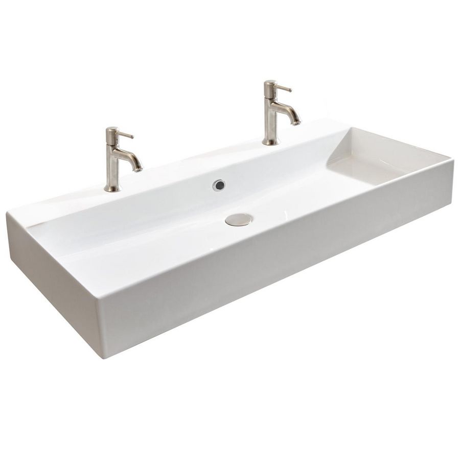 Wastafel 26 keramiek glans wit 101cm 1x kom met 2x kraangat