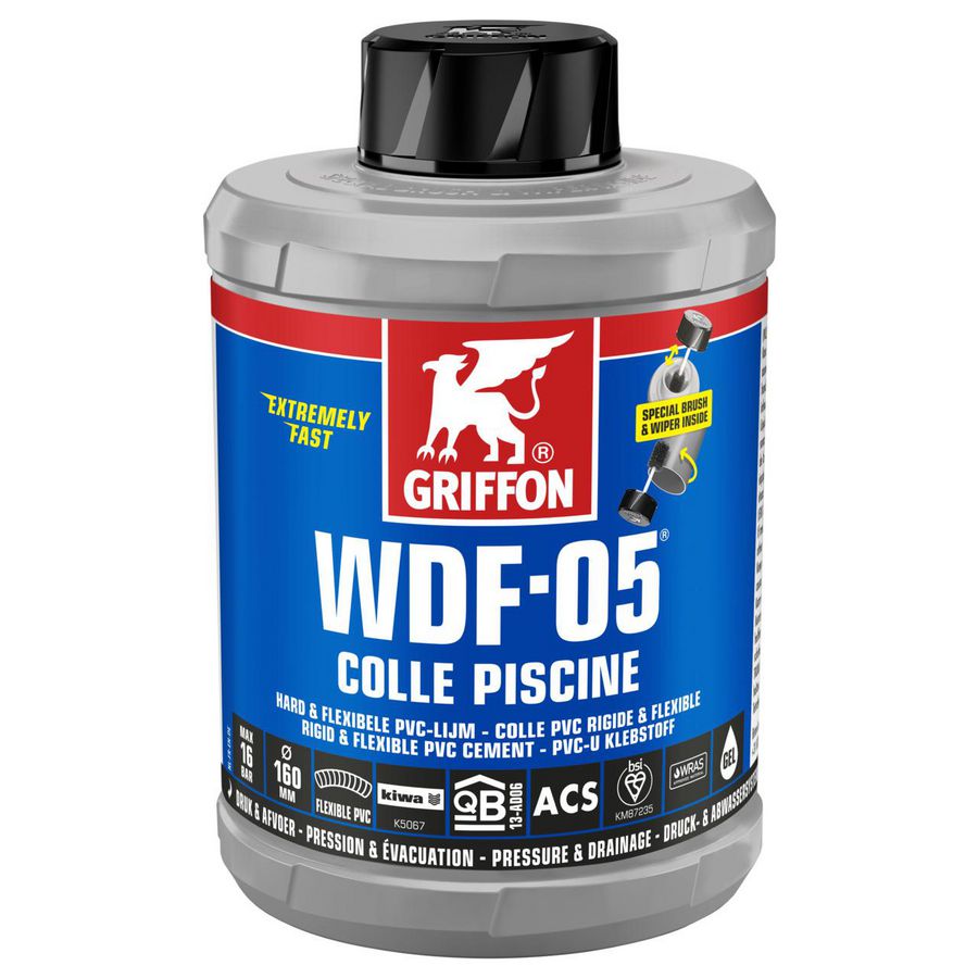 Flacon zeer snelle, thixotrope, blauwe hard PVC-lijm WDF-05 1 liter VVE=8