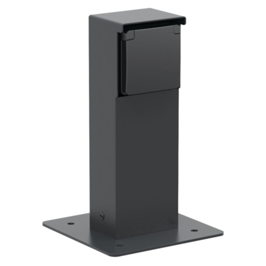 Spuitwaterdichte tuinpaal enkel stopcontact grondplaat zwart