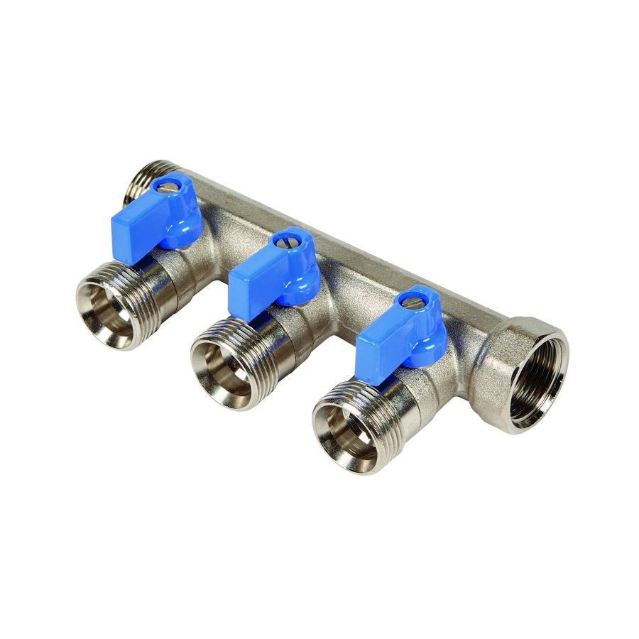 Verdeler 1" met 2 uitgangen euroconus incl. kogelkranen blauw VVE=5