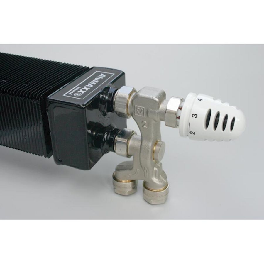 Ventielset alum. 16mm 2-pijps met molestb. thermostaatknop