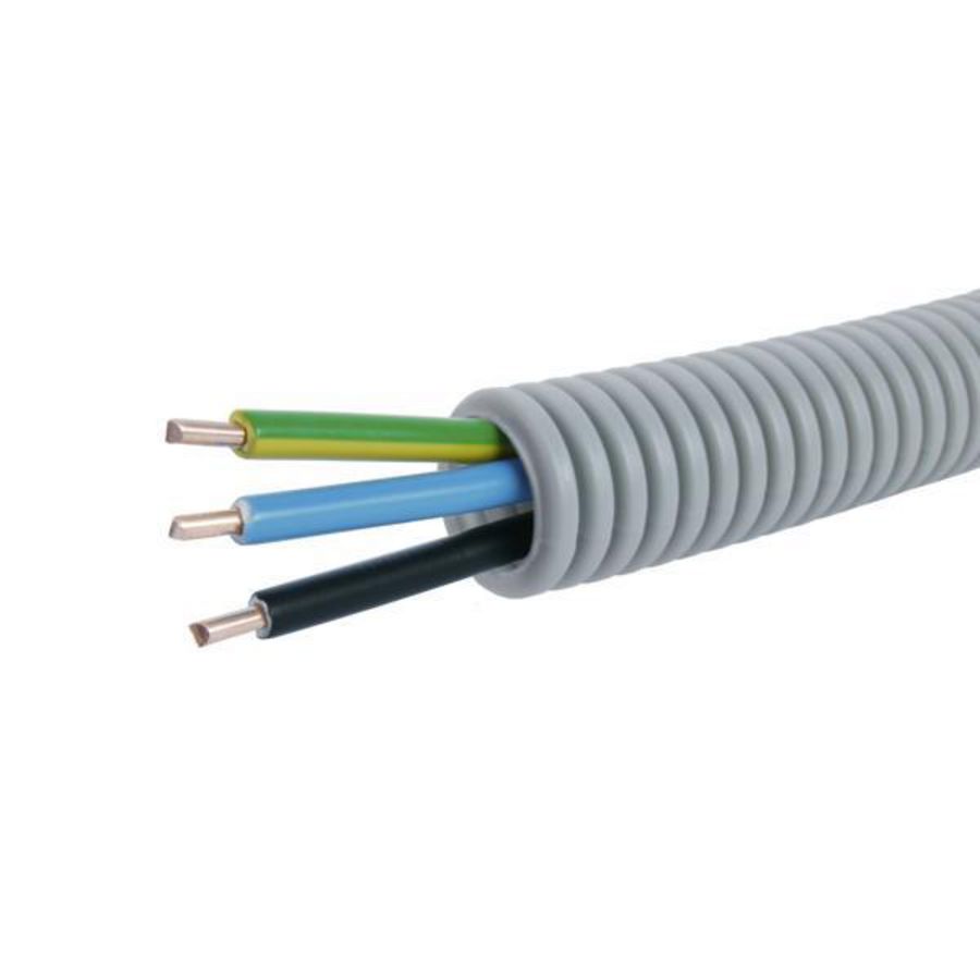 Rol a 100m. voorbedrade flexibele buis FlexPP grijs 16mm GG/BL/ZW 2x2,5+1x1,5