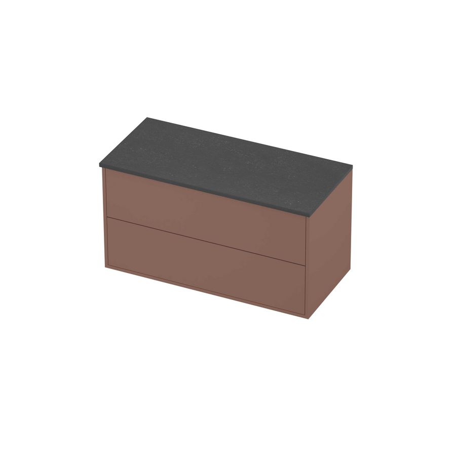 Deck Set Top afdekplaat hardsteen en onderkast tbv grepen 2 laden symmetrisch in kader 1000x460x540mm Blue stone/Beauty blush