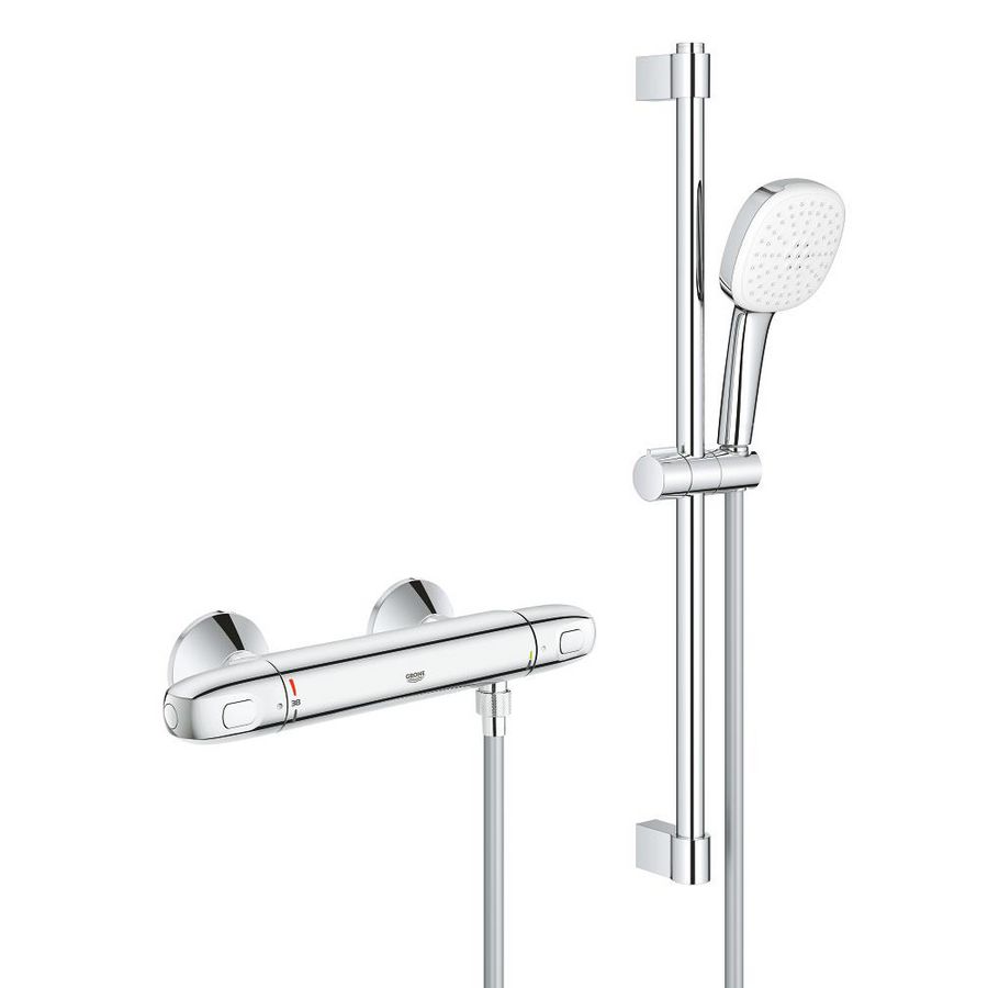 PROMO Comfortset Grohtherm 1000 douchethermostaat 150mm + glijstang 600mm chroom incl. s-koppelingen (prof) (34820005)