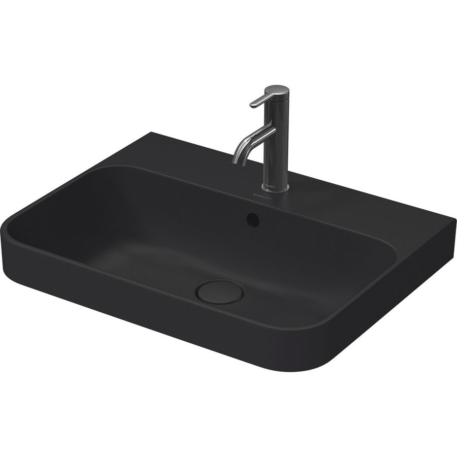 HAPPY D.2 PLUS #236060 opzetwastafel 600mm antraciet mat met kraangat met overloop geslepen onderzijde