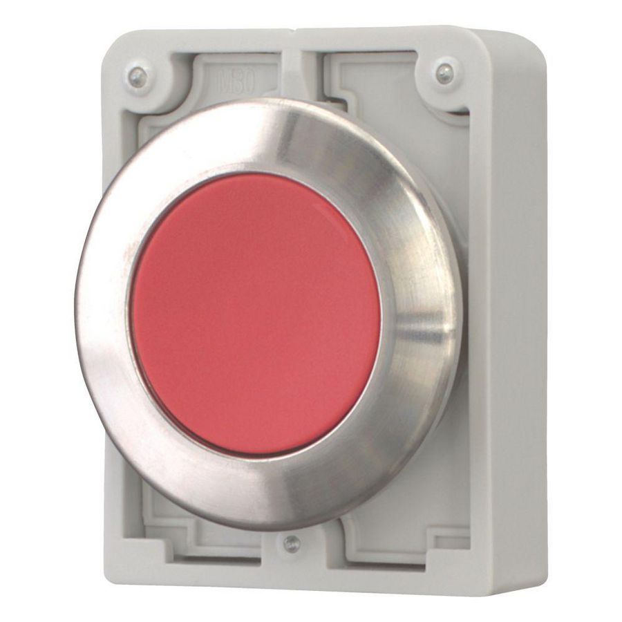 Drukknop 30mm RVS vlak rood terugverend