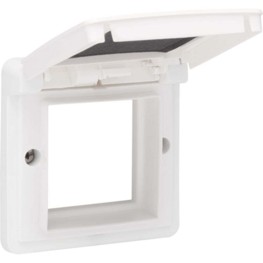 Aanpaskader met klapdeksel 45x45mm spuitwaterdicht wit